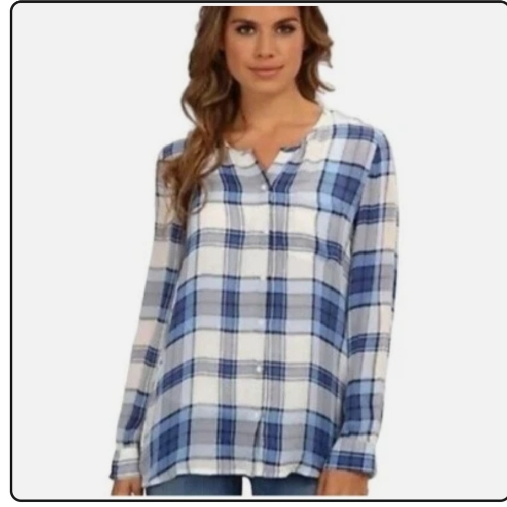 Joie "Kariana " Silk Blue Plaid Button Down Shirt